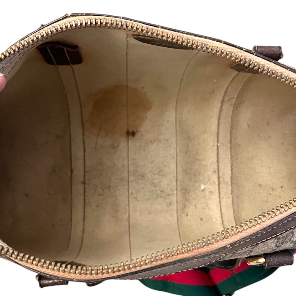 Gucci Beige GG Supreme Canvas Travel Duffle with Green-Red Stripe - Picture 10 of 13